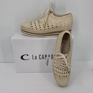 La CANADIENNE Pabel woven wedge loafers oxford shoe ivory white leather new 8